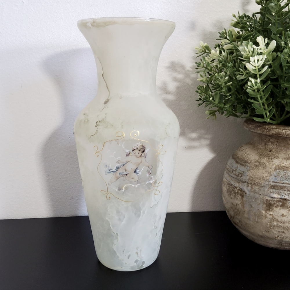 Vintage Arte Murano Frosted Satin Glass Vase